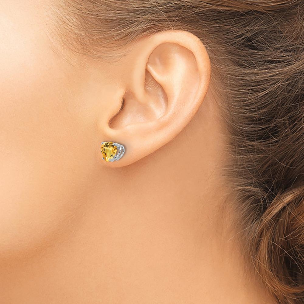 14K White Gold Heart-Shaped Citrine Stud Earrings - 1.0 Carat Total Weight by Monteluci Fine Jewelry