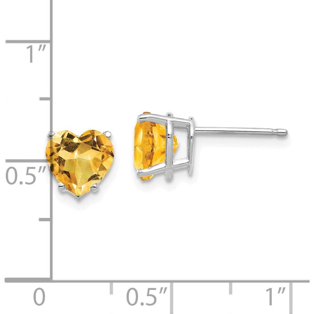 14K White Gold Heart-Shaped Citrine Stud Earrings - 1.0 Carat Total Weight by Monteluci Fine Jewelry