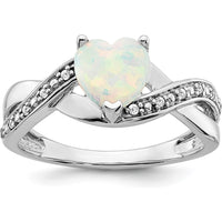 14K White Gold Heart-Shaped Created Opal and Diamond Ring with 11 Round Diamonds - 0.47 Carat Total Gemstone Weight by 0