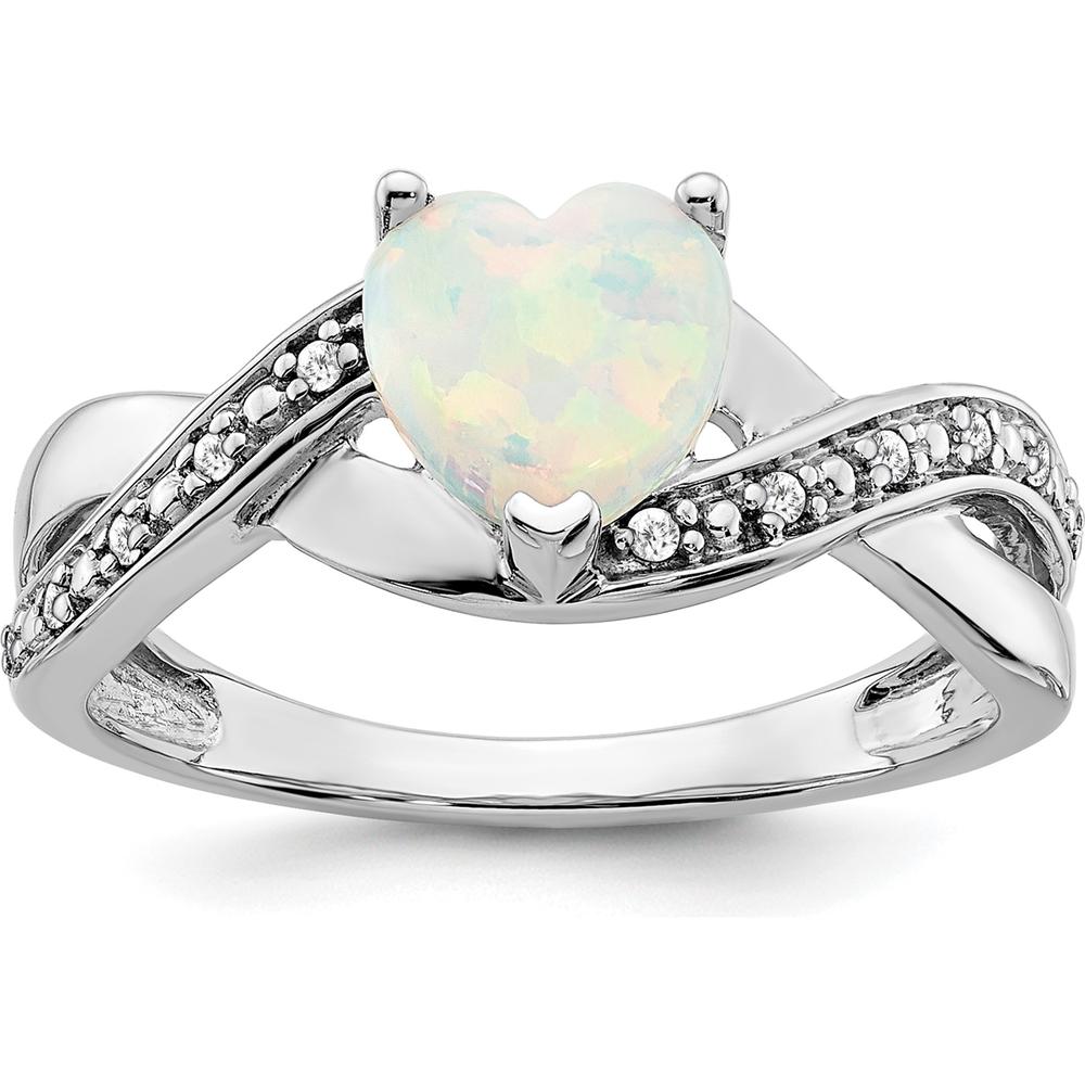 14K White Gold Heart-Shaped Created Opal and Diamond Ring with 11 Round Diamonds - 0.47 Carat Total Gemstone Weight by 0