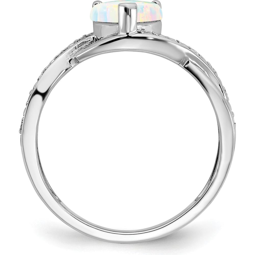 14K White Gold Heart-Shaped Created Opal and Diamond Ring with 11 Round Diamonds - 0.47 Carat Total Gemstone Weight by 0