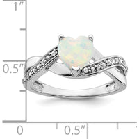 14K White Gold Heart-Shaped Created Opal and Diamond Ring with 11 Round Diamonds - 0.47 Carat Total Gemstone Weight by 0