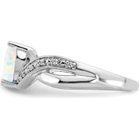 14K White Gold Heart-Shaped Created Opal and Diamond Ring with 11 Round Diamonds - 0.47 Carat Total Gemstone Weight by 0