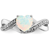 14K White Gold Heart-Shaped Created Opal and Diamond Ring with 11 Round Diamonds - 0.47 Carat Total Gemstone Weight by 0
