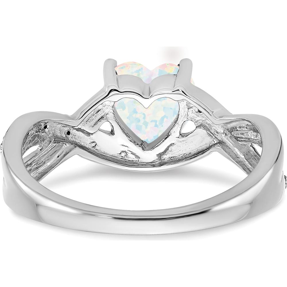 14K White Gold Heart-Shaped Created Opal and Diamond Ring with 11 Round Diamonds - 0.47 Carat Total Gemstone Weight by 0
