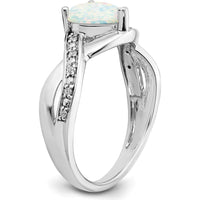 14K White Gold Heart-Shaped Created Opal and Diamond Ring with 11 Round Diamonds - 0.47 Carat Total Gemstone Weight by 0