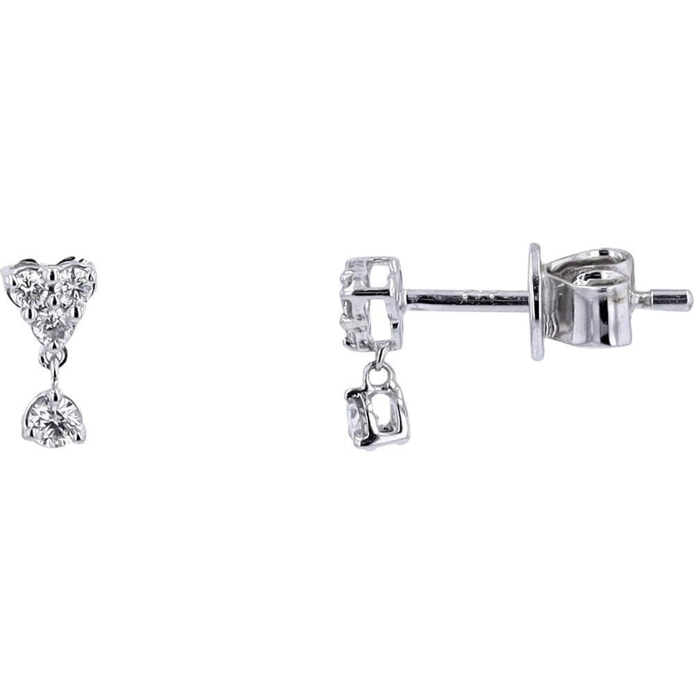 14K White Gold Heart Shaped Diamond Dangle Earrings - 0.15 Carat Total Diamond Weight
