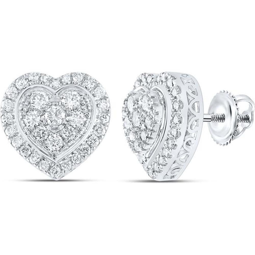 14K White Gold Heart Shaped Diamond Earrings - 1.25 Carat Total Diamond Weight