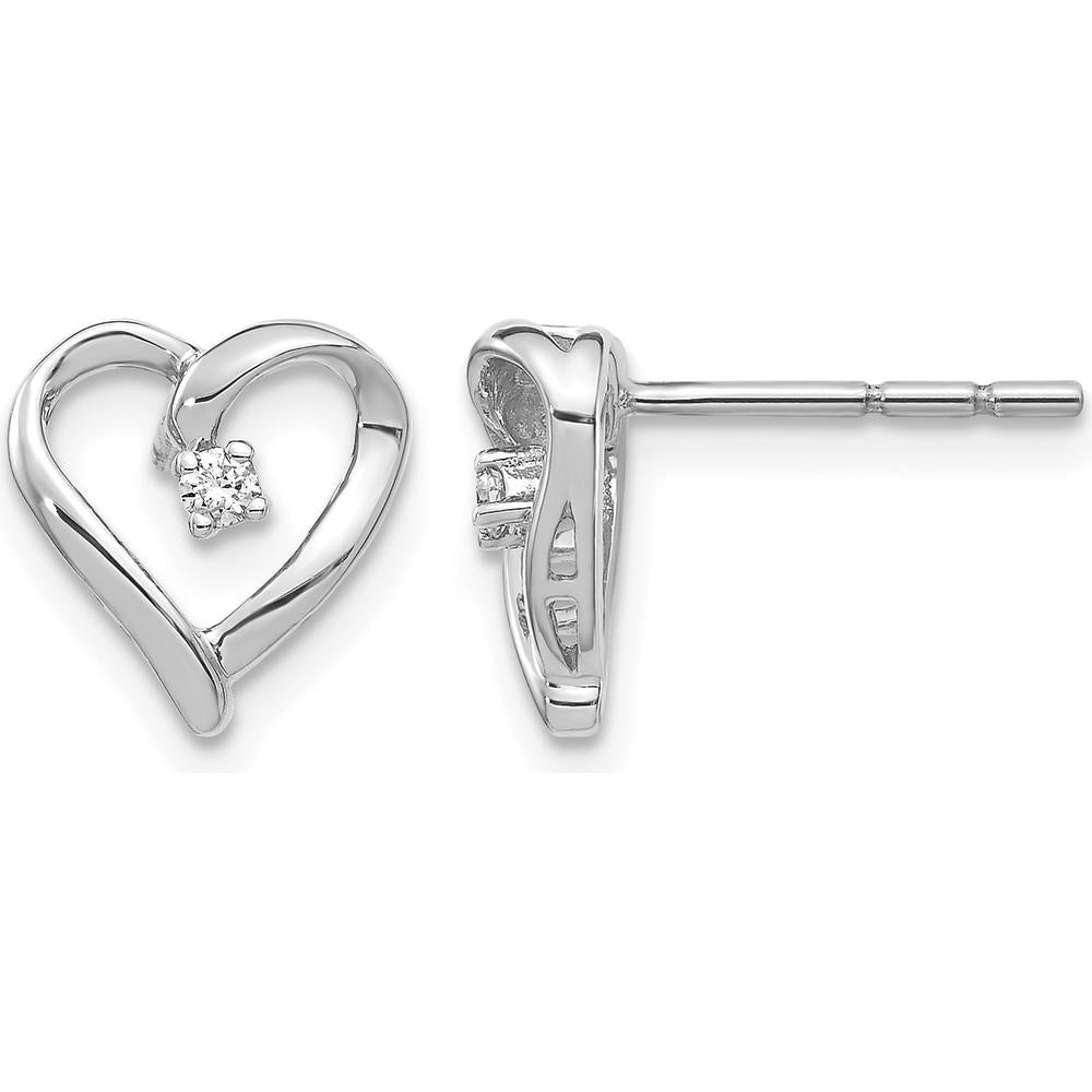 14K White Gold Heart-Shaped Diamond Earrings with Round Faceted Diamonds - 0.02 Carat Total Diamond Weight by Monteluci Fine Jewelry