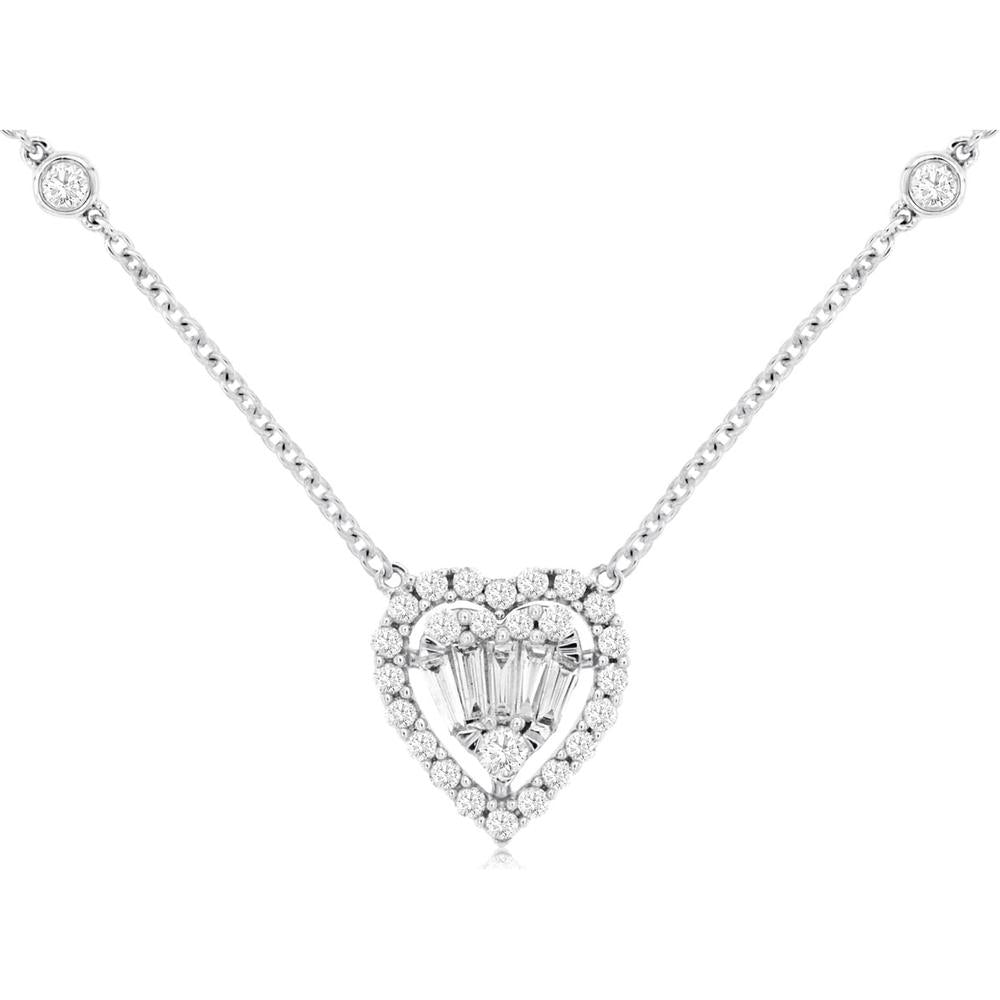 14K White Gold Heart-Shaped Diamond Pendant Necklace with Halo - 0.32 Carats Total Diamond Weight