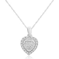 14K White Gold Heart-Shaped Diamond Pendant with 0.11 Carat Total Diamond Weight
