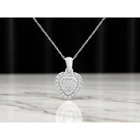14K White Gold Heart-Shaped Diamond Pendant with 0.11 Carat Total Diamond Weight