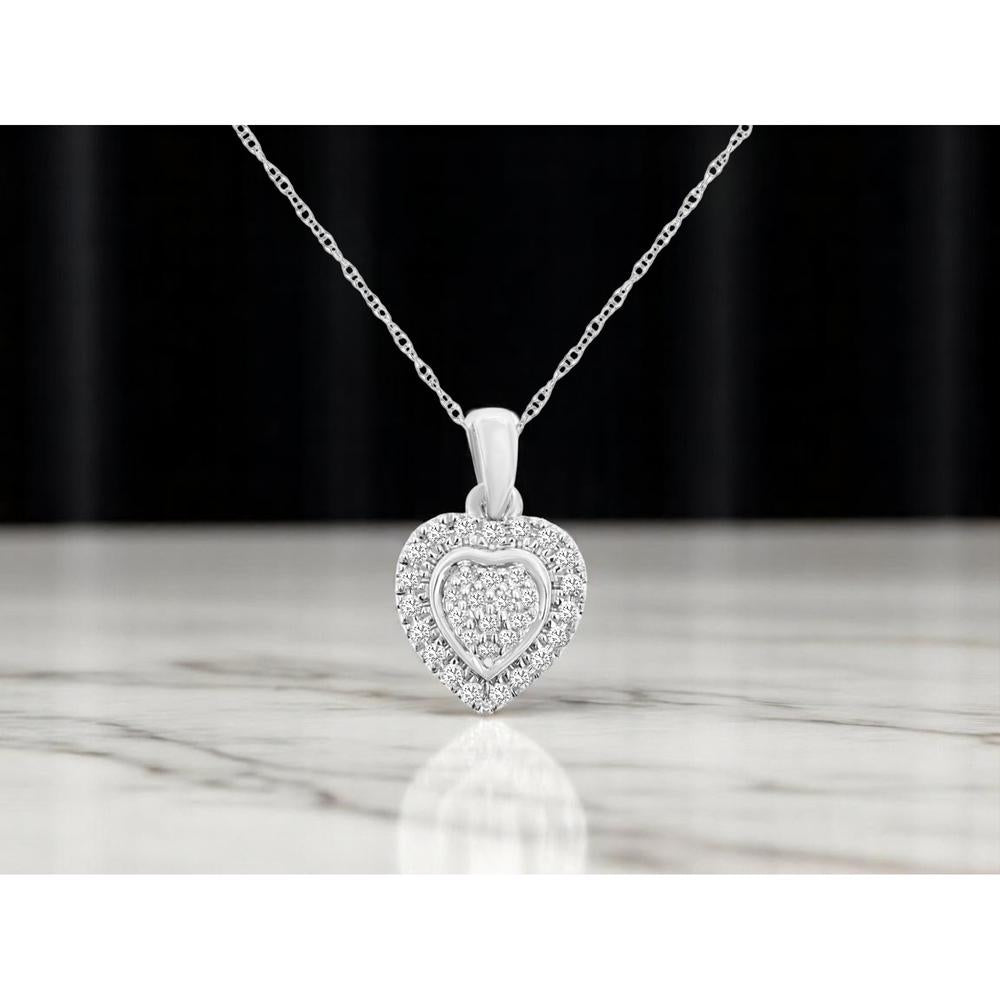 14K White Gold Heart-Shaped Diamond Pendant with 0.11 Carat Total Diamond Weight