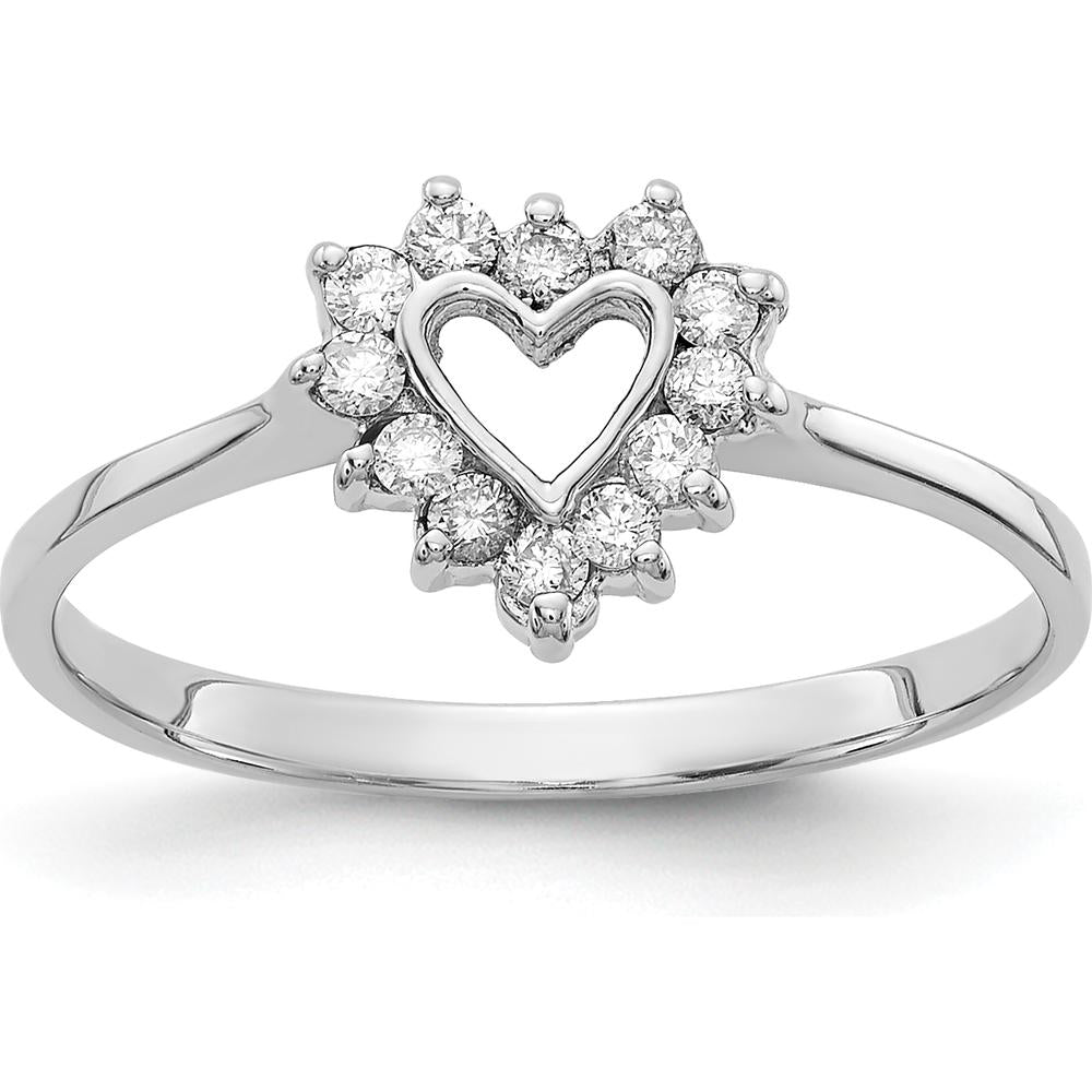 14K White Gold Heart-Shaped Diamond Ring with 12 Round Diamonds - 0.12 Carat Total Diamond Weight by Monteluci Fine Jewelry