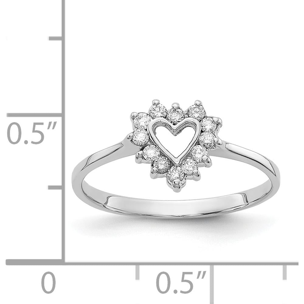 14K White Gold Heart-Shaped Diamond Ring with 12 Round Diamonds - 0.12 Carat Total Diamond Weight by Monteluci Fine Jewelry