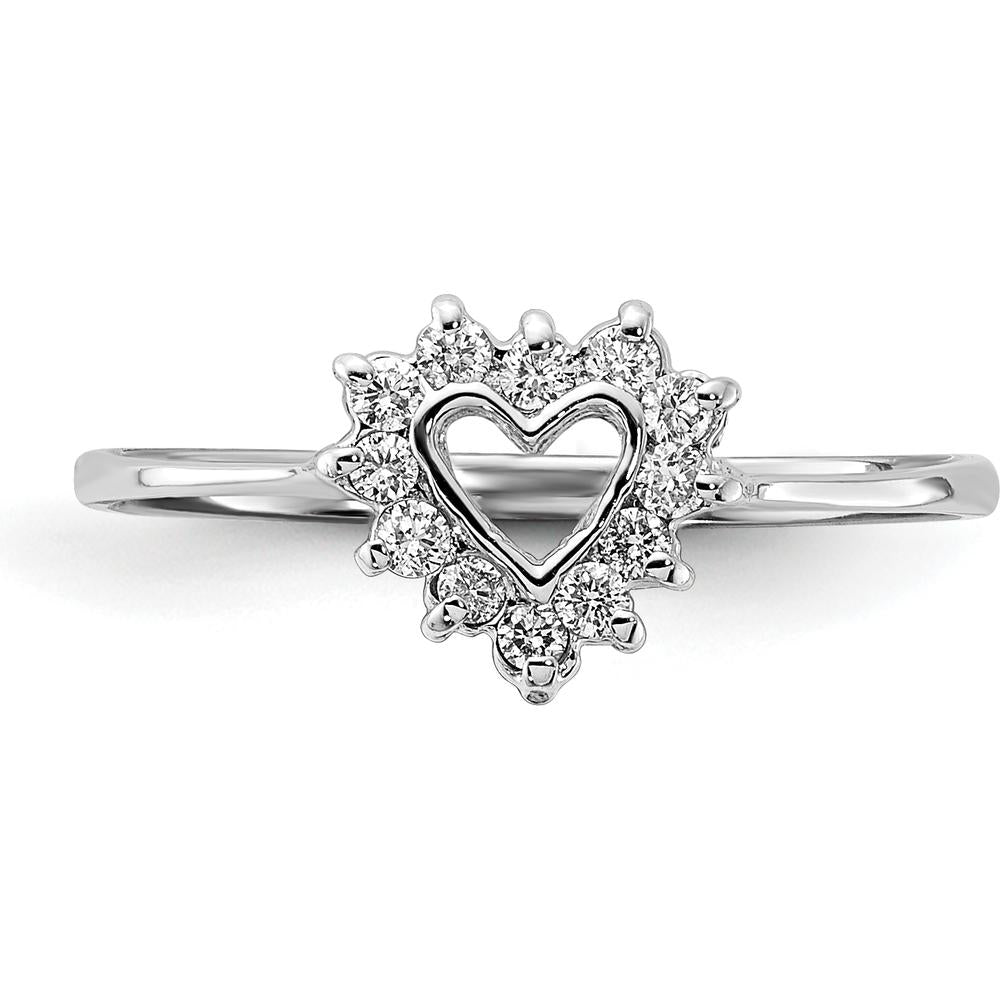 14K White Gold Heart-Shaped Diamond Ring with 12 Round Diamonds - 0.12 Carat Total Diamond Weight by Monteluci Fine Jewelry