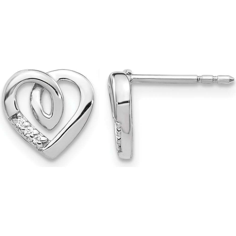 14K White Gold Heart-Shaped Diamond Stud Earrings with Round Diamonds - 0.03 Carat Total Diamond Weight by Monteluci Fine Jewelry