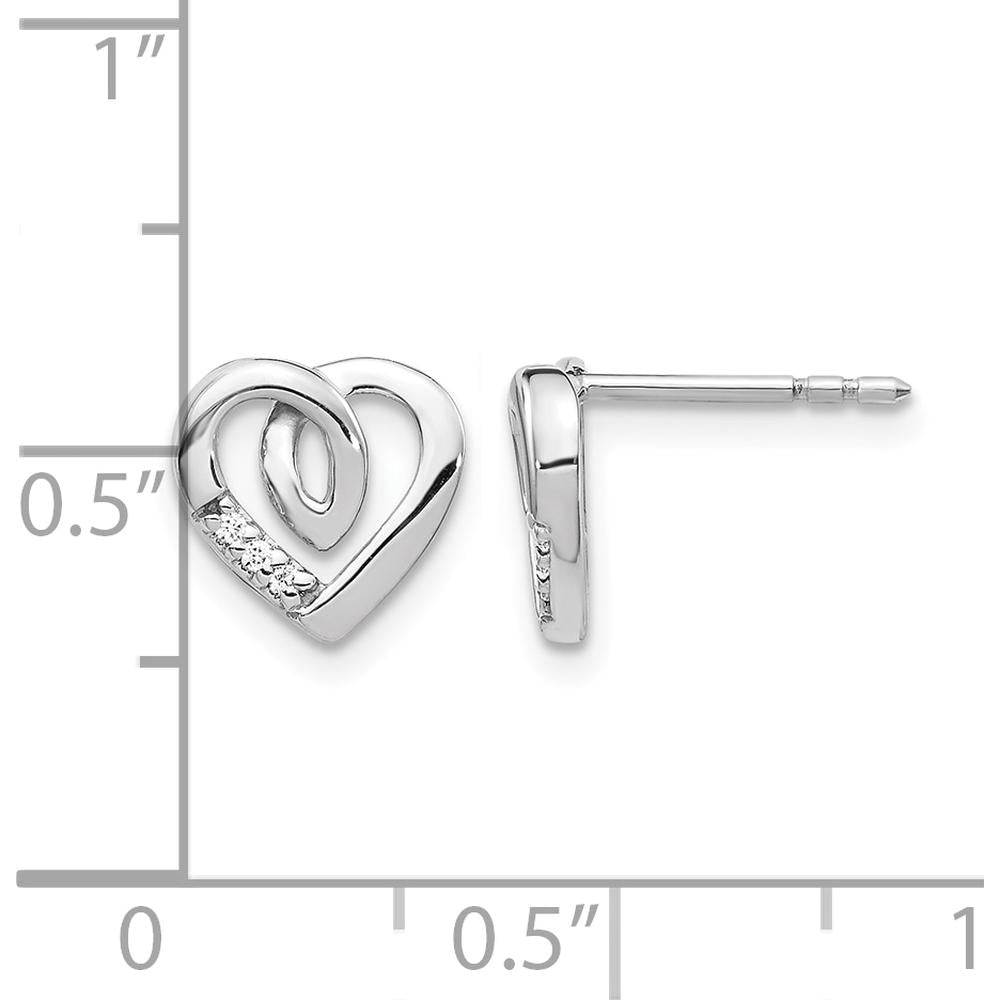 14K White Gold Heart-Shaped Diamond Stud Earrings with Round Diamonds - 0.03 Carat Total Diamond Weight by Monteluci Fine Jewelry