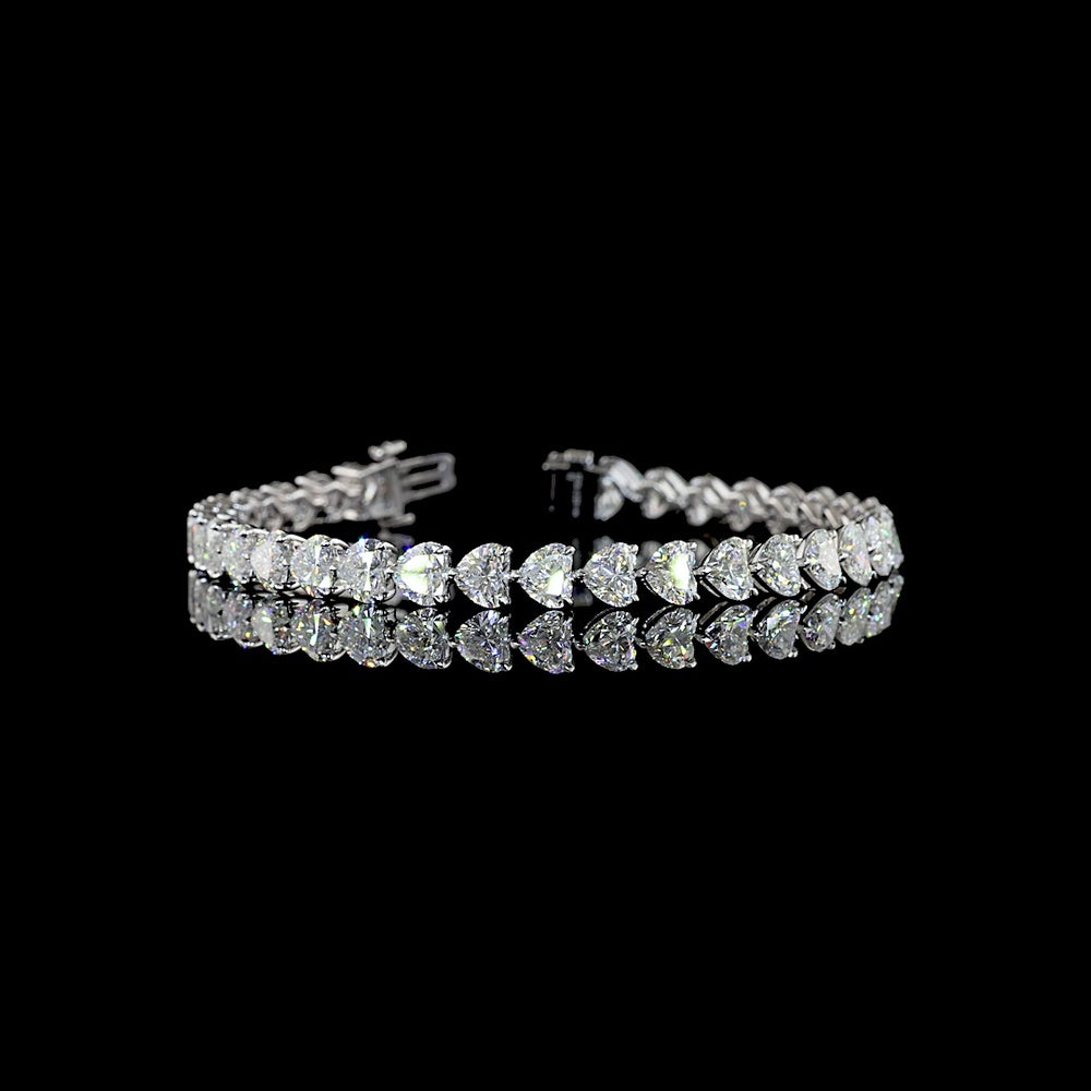 14K White Gold Heart Shaped Diamond Tennis Bracelet with East-West Setting - 16.05 Carat Total Weight Lab Grown Diamonds (E-F Color, VS2 Clarity) - Covaloro Fine Jewelry