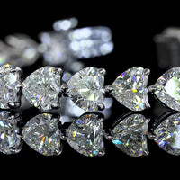 14K White Gold Heart Shaped Diamond Tennis Bracelet with East-West Setting - 16.05 Carat Total Weight Lab Grown Diamonds (E-F Color, VS2 Clarity) - Covaloro Fine Jewelry