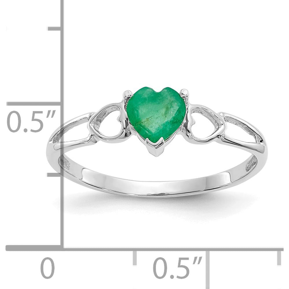14K White Gold Heart-Shaped Emerald Ring with Three-Prong Setting - 0.43 Carat Natural Emerald by Oro Pregiato