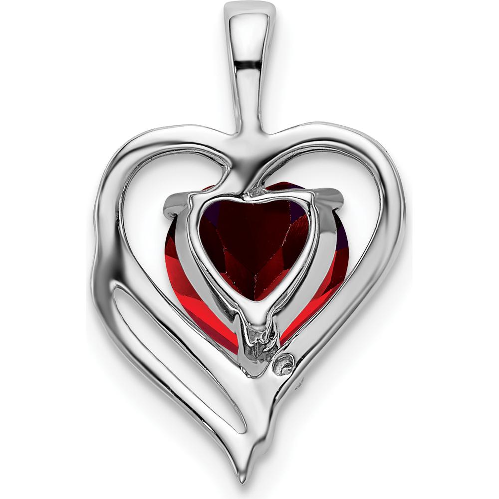 14K White Gold Heart-Shaped Garnet and Diamond Pendant - 1.16 Carat Total Garnet Weight by Lumare Gioia
