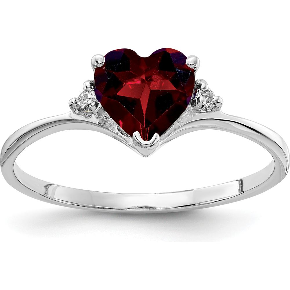 14K White Gold Heart-Shaped Garnet and Diamond Ring with 0.800 Carat Garnet and 0.030 Carat Total Diamond Weight by Monteluci Fine Jewelry