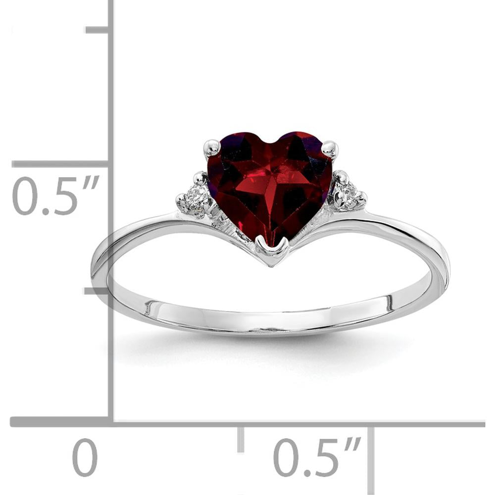 14K White Gold Heart-Shaped Garnet and Diamond Ring with 0.800 Carat Garnet and 0.030 Carat Total Diamond Weight by Monteluci Fine Jewelry