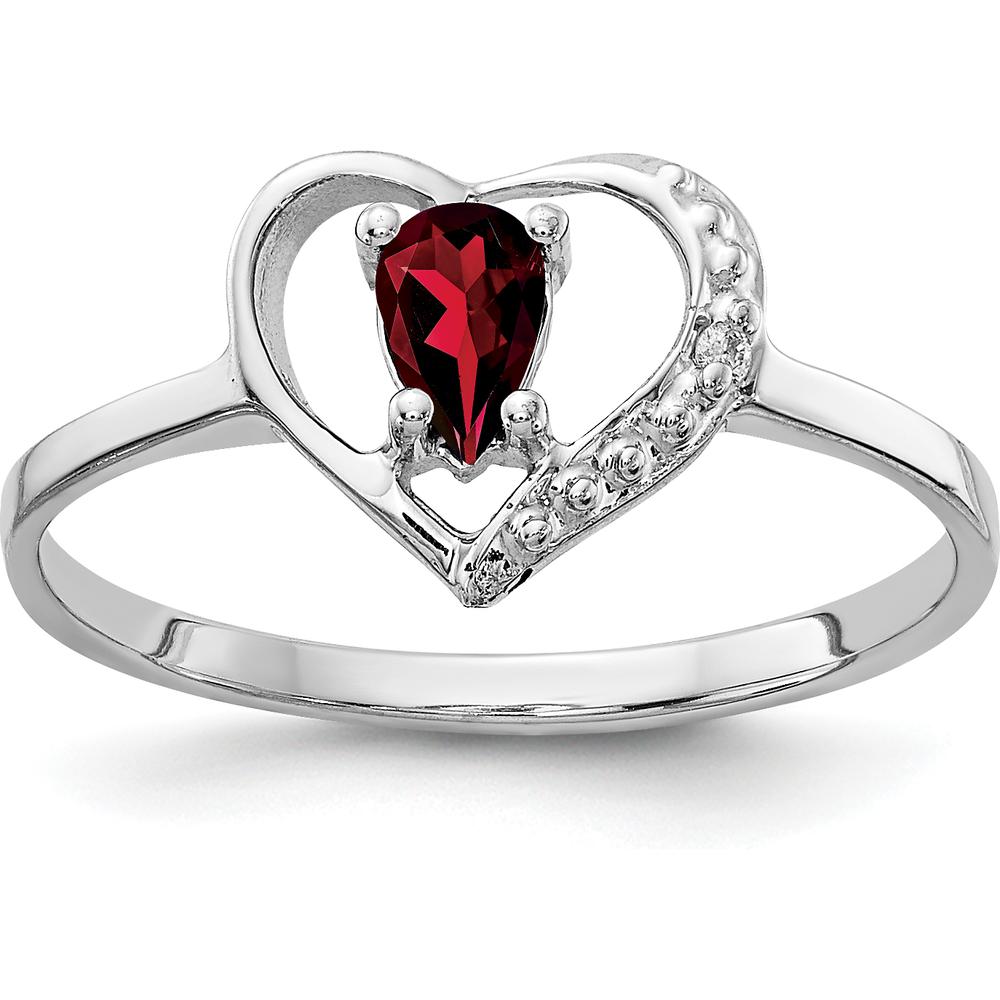 14K White Gold Heart-Shaped Garnet Ring with Round Diamonds - 0.30 Carat Total Gem Weight by Monteluci Fine Jewelry