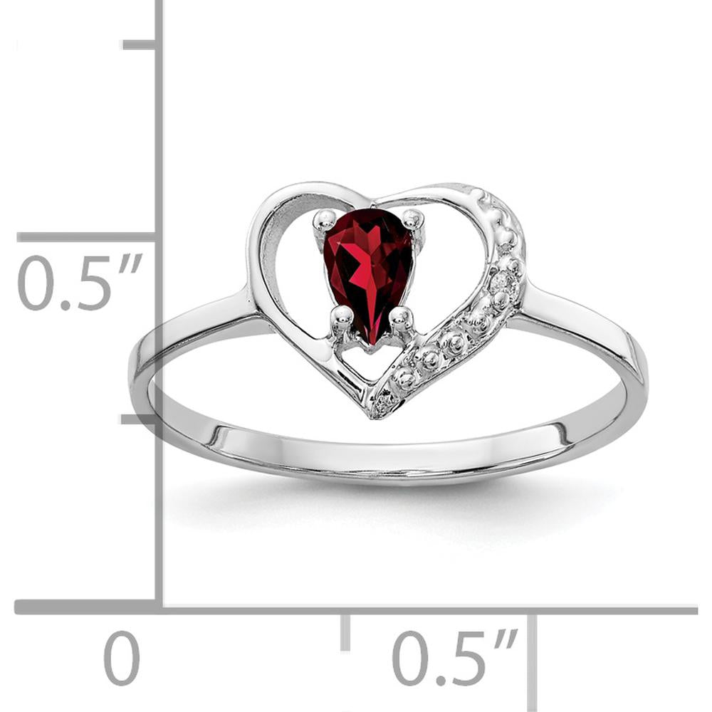 14K White Gold Heart-Shaped Garnet Ring with Round Diamonds - 0.30 Carat Total Gem Weight by Monteluci Fine Jewelry