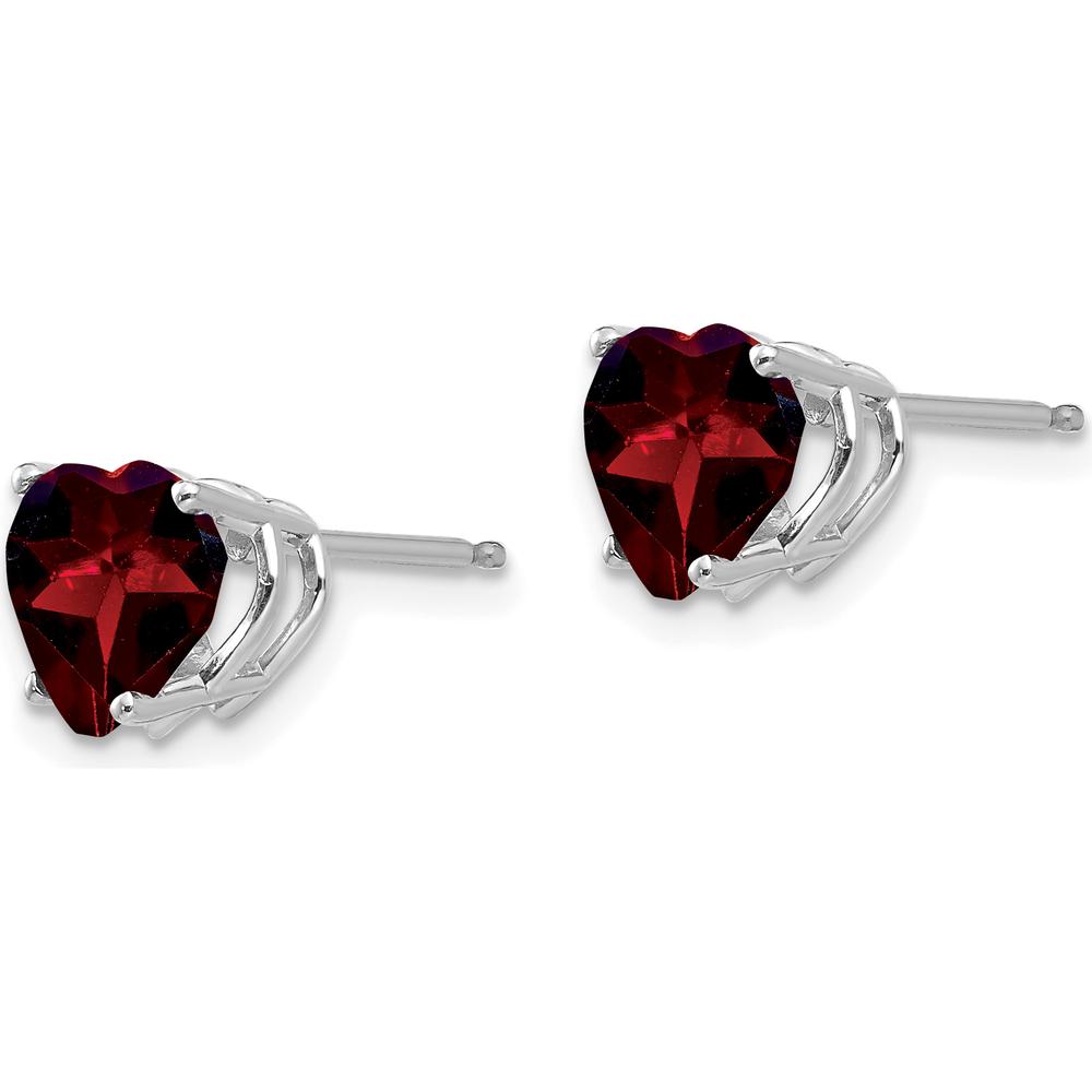 14K White Gold Heart-Shaped Garnet Stud Earrings - 1.40 Carat Total Garnet Weight by Monteluci Fine Jewelry