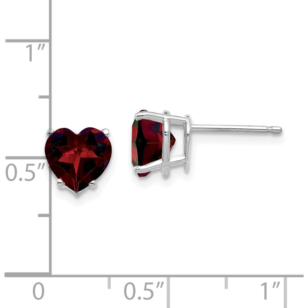 14K White Gold Heart-Shaped Garnet Stud Earrings - 1.40 Carat Total Garnet Weight by Monteluci Fine Jewelry