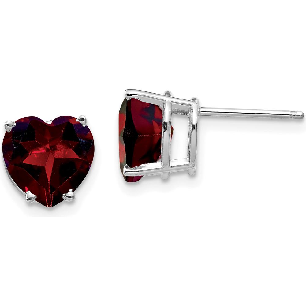 14K White Gold Heart Shaped Garnet Stud Earrings - 2.00 Carat Total Garnet Weight by Monteluci Fine Jewelry