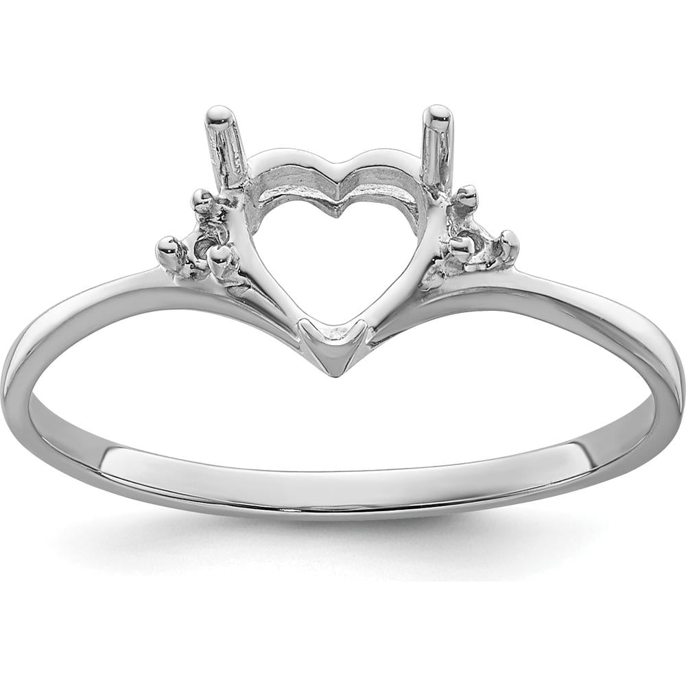 14K White Gold Heart Shaped Gemstone Ring Mounting - 6mm by Monteluci Fine Jewelry