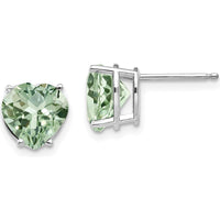 14K White Gold Heart-Shaped Green Quartz Stud Earrings - 1.7 Carat Total Gem Weight by Oro Pregiato