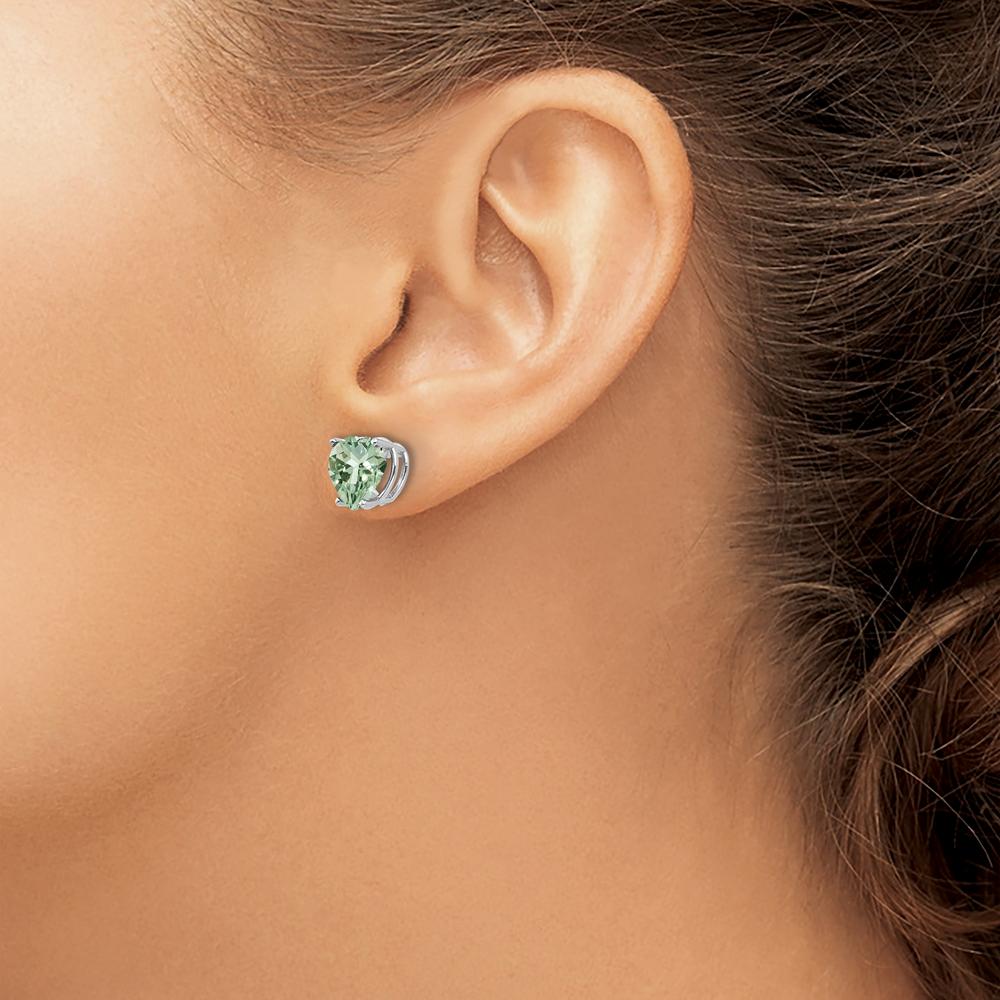 14K White Gold Heart-Shaped Green Quartz Stud Earrings - 1.7 Carat Total Gem Weight by Oro Pregiato