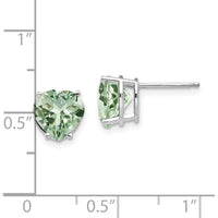 14K White Gold Heart-Shaped Green Quartz Stud Earrings - 1.7 Carat Total Gem Weight by Oro Pregiato
