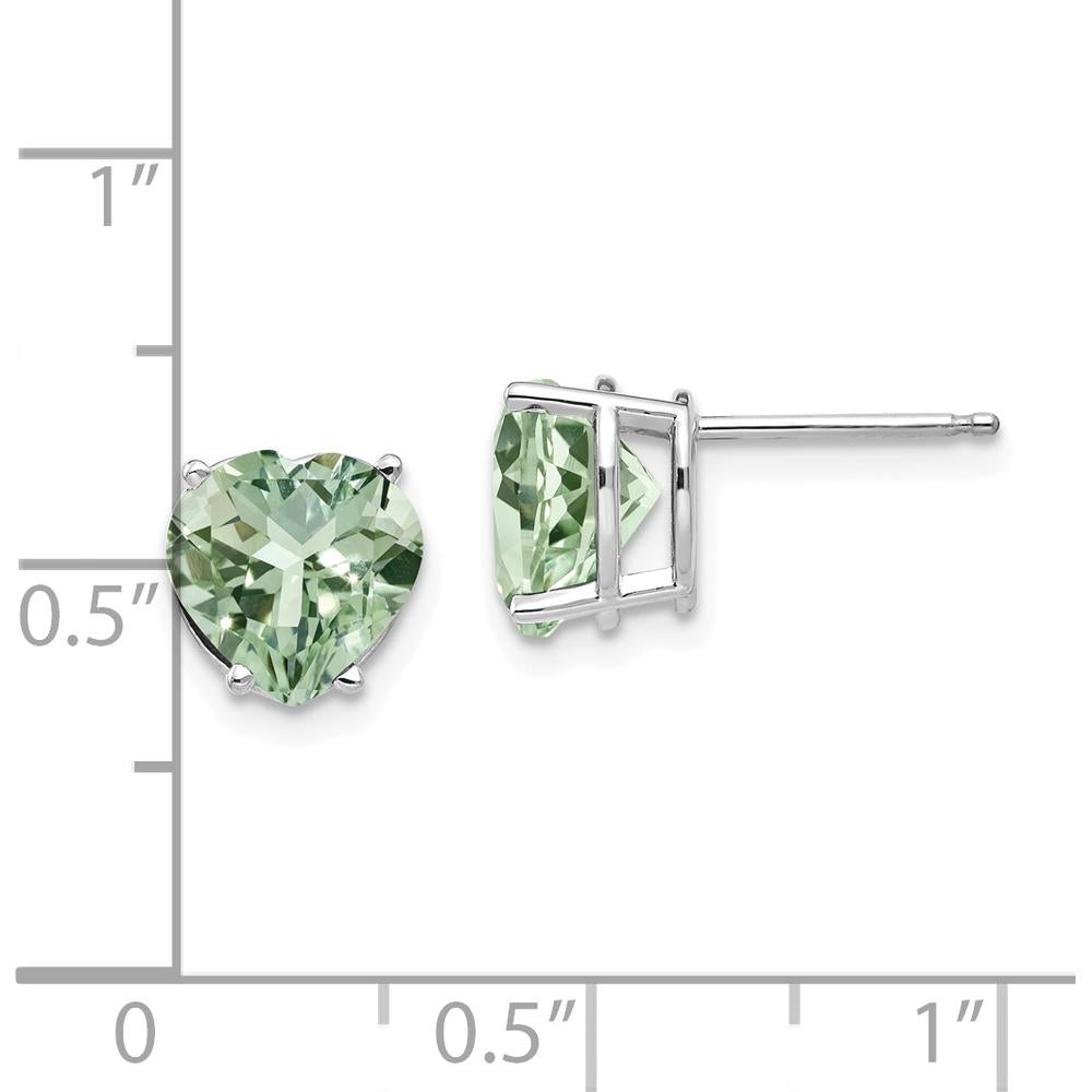 14K White Gold Heart-Shaped Green Quartz Stud Earrings - 1.7 Carat Total Gem Weight by Oro Pregiato