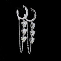 14K White Gold Heart-Shaped Hanging Drop Earrings with Three Heart-Cut Lab Diamonds and Brilliant Accents - 3.21 Carat Total Diamond Weight - Covaloro Fine Jewelry