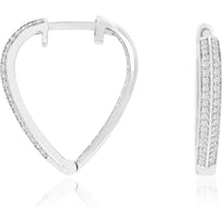 14K White Gold Heart-Shaped Huggie Earrings with Pavé Set Round Diamonds - 0.25 Carat Total Diamond Weight - Royal Jewelry