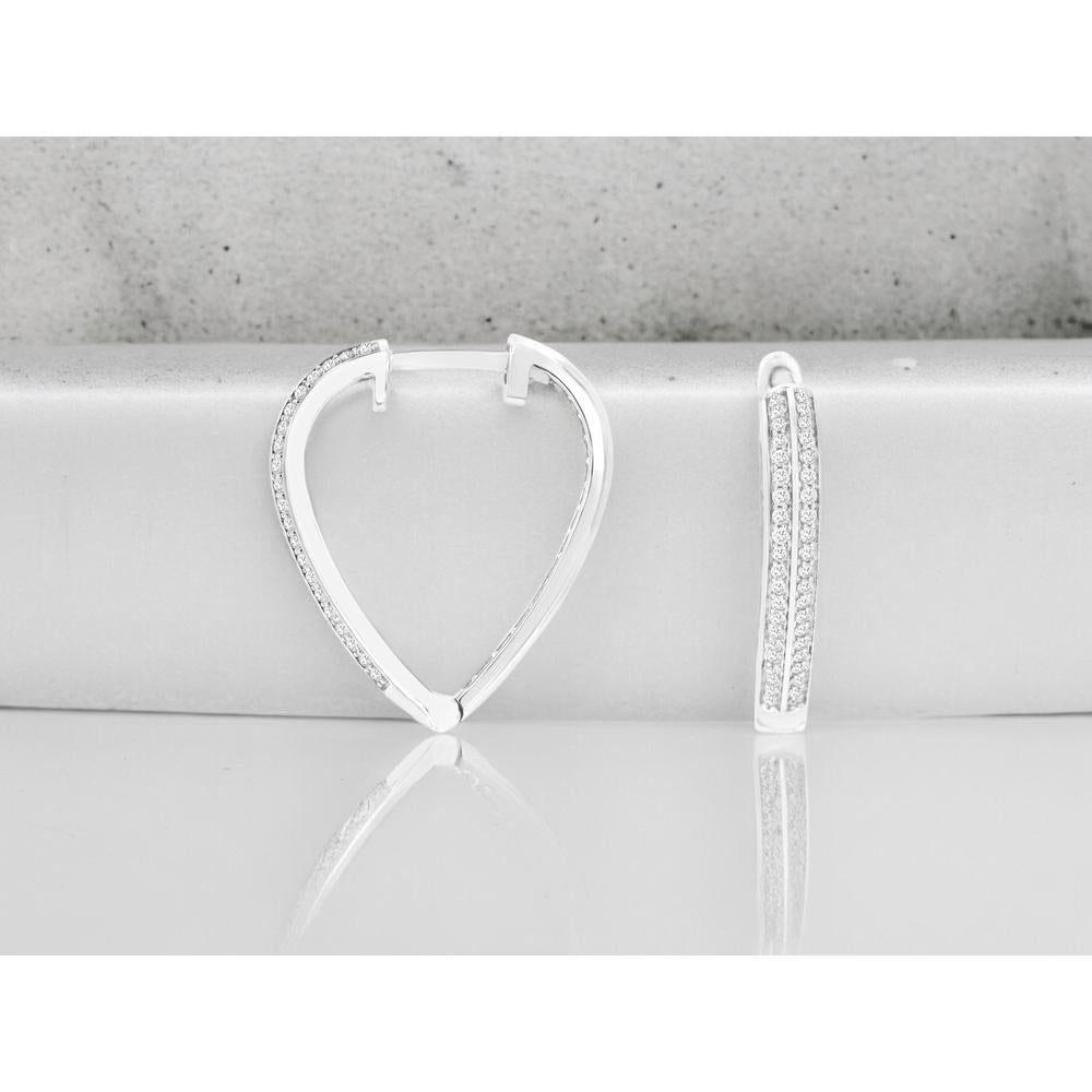 14K White Gold Heart-Shaped Huggie Earrings with Pavé Set Round Diamonds - 0.25 Carat Total Diamond Weight - Royal Jewelry