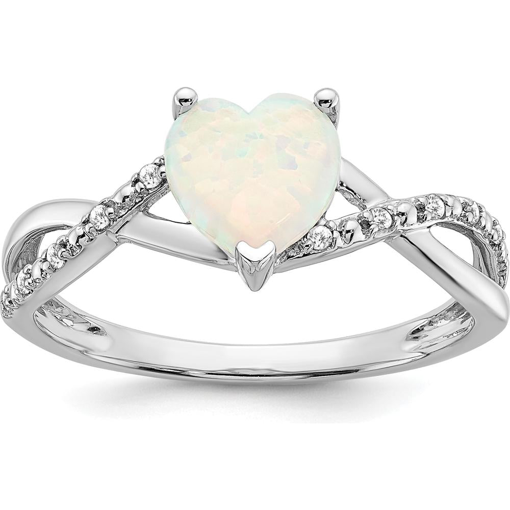 14K White Gold Heart-Shaped Lab-Created Opal and Diamond Ring with 0.48 Carat Total Gemstone Weight by 0