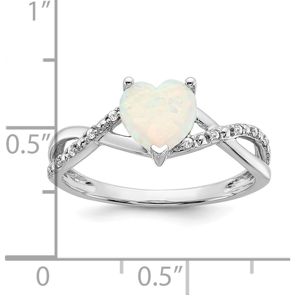 14K White Gold Heart-Shaped Lab-Created Opal and Diamond Ring with 0.48 Carat Total Gemstone Weight by 0