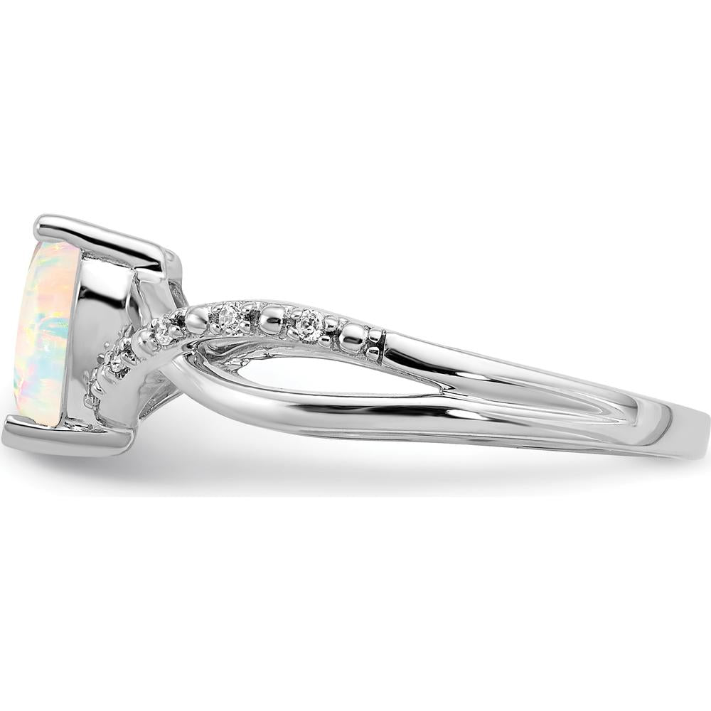 14K White Gold Heart-Shaped Lab-Created Opal and Diamond Ring with 0.48 Carat Total Gemstone Weight by 0