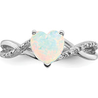 14K White Gold Heart-Shaped Lab-Created Opal and Diamond Ring with 0.48 Carat Total Gemstone Weight by 0
