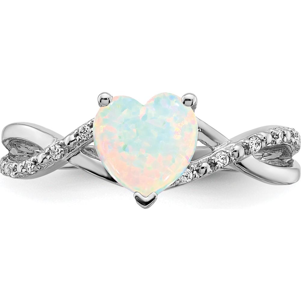 14K White Gold Heart-Shaped Lab-Created Opal and Diamond Ring with 0.48 Carat Total Gemstone Weight by 0