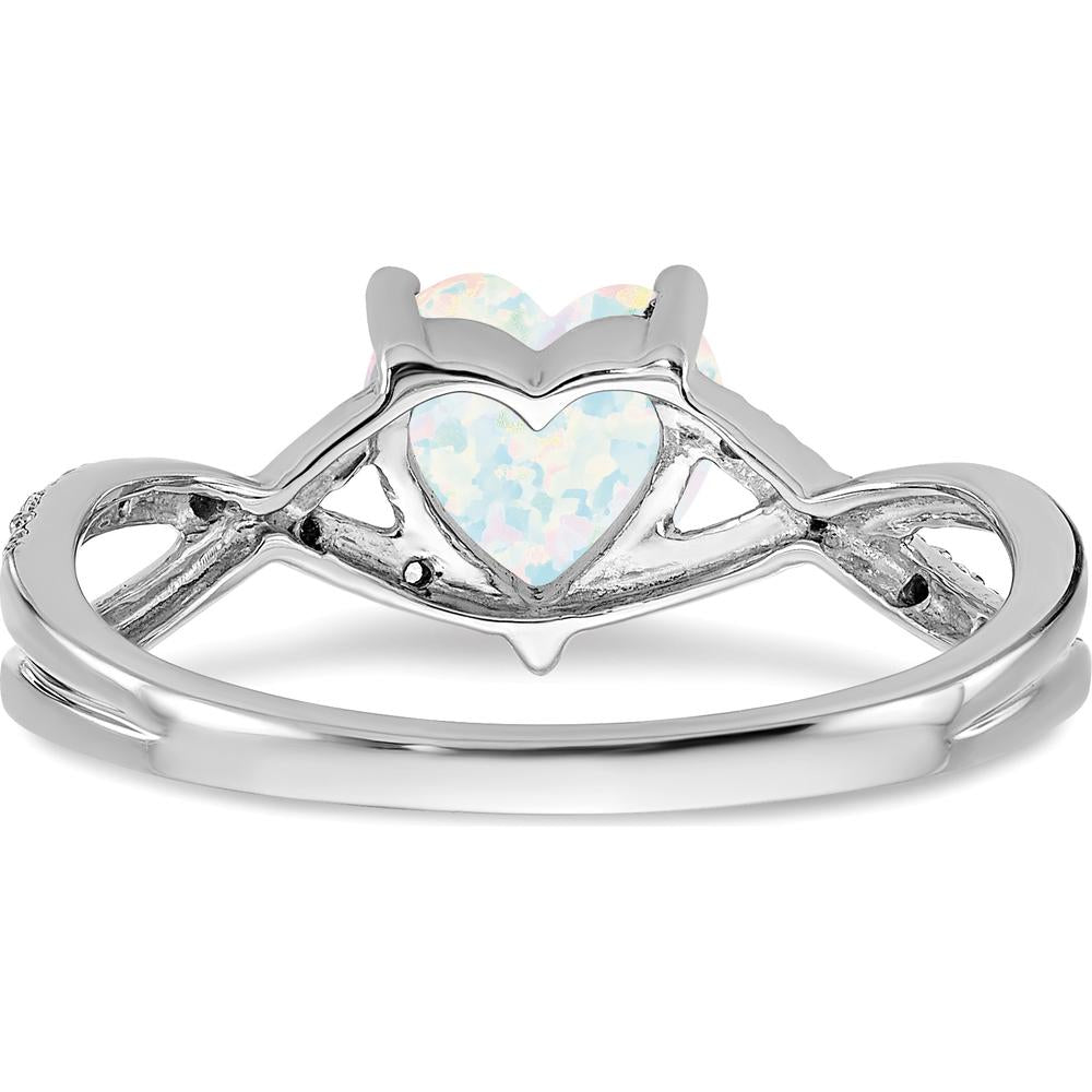 14K White Gold Heart-Shaped Lab-Created Opal and Diamond Ring with 0.48 Carat Total Gemstone Weight by 0