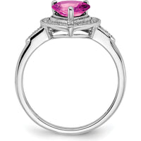 14K White Gold Heart Shaped Lab Created Pink Sapphire and Diamond Halo Ring - 1.52 Carat Total Sapphire Weight, 0.034 Carat Total Diamond Weight by 0