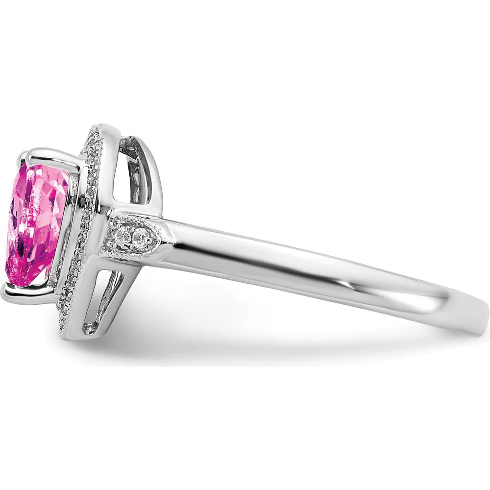 14K White Gold Heart Shaped Lab Created Pink Sapphire and Diamond Halo Ring - 1.52 Carat Total Sapphire Weight, 0.034 Carat Total Diamond Weight by 0