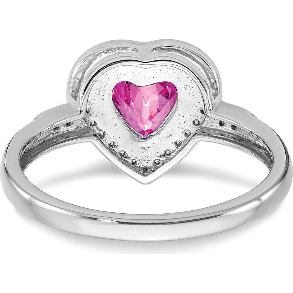 14K White Gold Heart Shaped Lab Created Pink Sapphire and Diamond Halo Ring - 1.52 Carat Total Sapphire Weight, 0.034 Carat Total Diamond Weight by 0